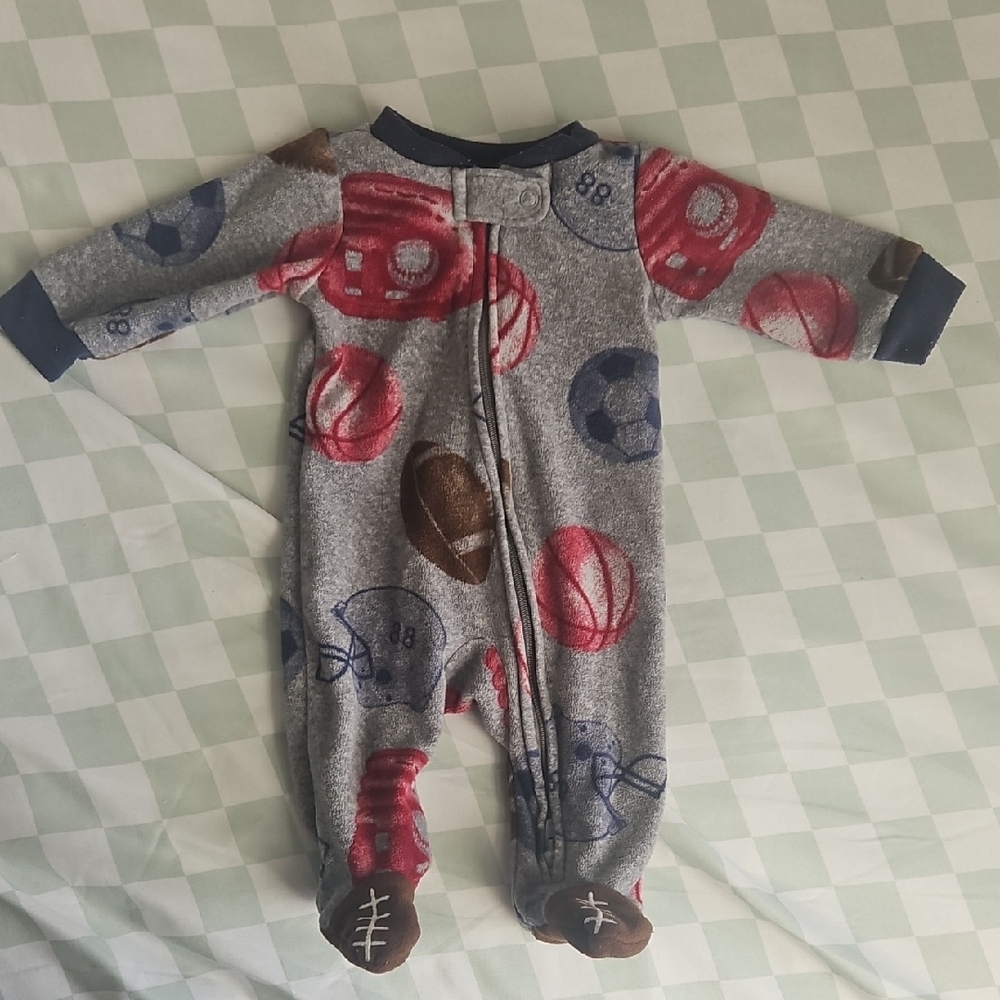 Carter's Gray Footed One-Piece with Red & Blue Sports Print